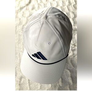 Adidas Unisex 3 Stripe White With Blue Accents SnapBack 5 Panel Baseball Hat
